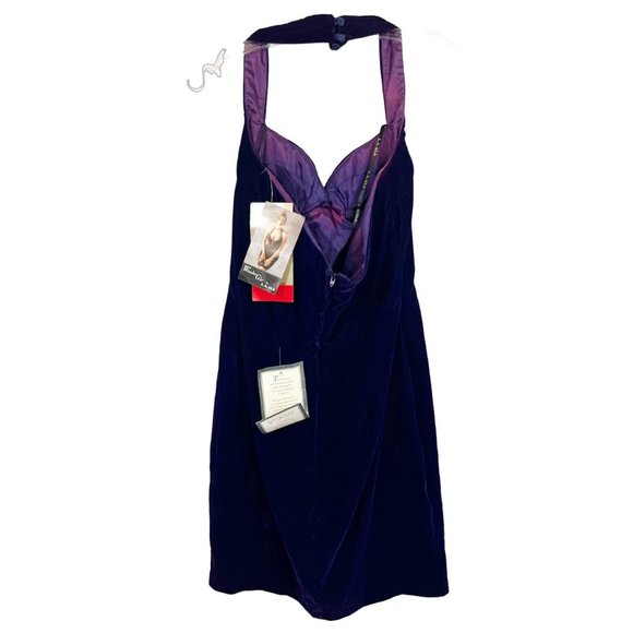 Deastock Vintage 90s L.A. Glo Purple Velvet Halter Mini Dress Padded - Size 10 - Picture 3 of 10